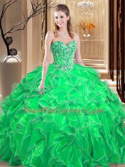 Glorious Sleeveless Lace Up Floor Length Embroidery and Ruffles Quinceanera Dress