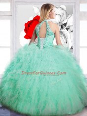 High-neck Sleeveless Tulle Quinceanera Gowns Beading Lace Up