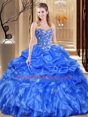 Top Selling Sleeveless Floor Length Lace and Appliques Lace Up Quinceanera Gowns with Royal Blue