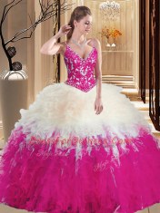 Ball Gowns Quince Ball Gowns Multi-color Straps Tulle Sleeveless Floor Length Lace Up