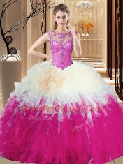 High-neck Sleeveless Backless Quinceanera Gowns Multi-color Tulle