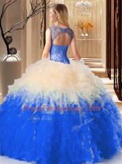 High-neck Sleeveless Backless Quinceanera Gowns Multi-color Tulle