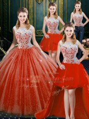 Enchanting Four Piece Tulle Sleeveless Floor Length Quinceanera Dress and Beading and Lace