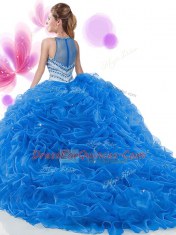 Royal Blue Sleeveless Ruffles Zipper Quinceanera Gowns