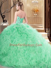 Lace Up Sweet 16 Quinceanera Dress Blue for Prom and Military Ball and Sweet 16 and Quinceanera with Embroidery and Ruffles Court Train