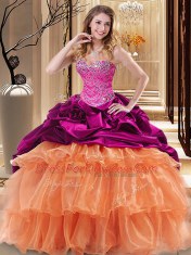 Affordable Sleeveless Lace Up Floor Length Beading and Ruffles Ball Gown Prom Dress