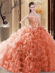 Artistic Orange Sleeveless Embroidery and Ruffles Floor Length Quinceanera Dress