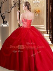 Royal Blue Ball Gowns Tulle Sweetheart Sleeveless Beading Floor Length Lace Up Sweet 16 Quinceanera Dress