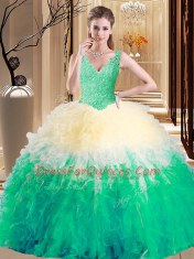 Colorful Floor Length Ball Gowns Sleeveless Multi-color Sweet 16 Dress Zipper