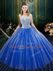 Fitting High-neck Sleeveless Tulle Ball Gown Prom Dress Lace Zipper