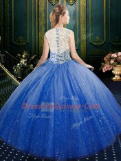 Fitting High-neck Sleeveless Tulle Ball Gown Prom Dress Lace Zipper