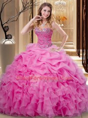 Vintage Sleeveless Lace Up Floor Length Beading and Ruffles and Pick Ups Sweet 16 Dresses