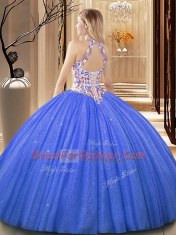 High-neck Sleeveless Organza Vestidos de Quinceanera Lace and Appliques Lace Up