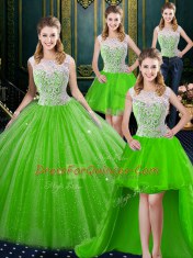 Exceptional Four Piece High-neck Sleeveless Brush Train Zipper 15 Quinceanera Dress Tulle