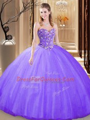 Fitting Lavender Sleeveless Tulle Lace Up Ball Gown Prom Dress for Prom and Military Ball and Sweet 16 and Quinceanera