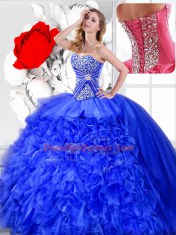 Lovely Three Piece Sweetheart Sleeveless Organza Sweet 16 Quinceanera Dress Beading and Ruffles Lace Up