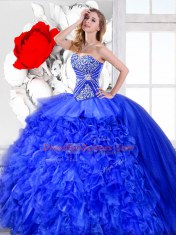 Lovely Three Piece Sweetheart Sleeveless Organza Sweet 16 Quinceanera Dress Beading and Ruffles Lace Up