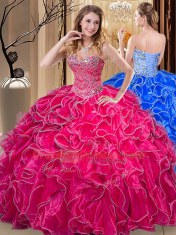 Flirting Floor Length Hot Pink Ball Gown Prom Dress Sweetheart Sleeveless Lace Up