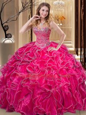 Flirting Floor Length Hot Pink Ball Gown Prom Dress Sweetheart Sleeveless Lace Up