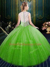 Perfect Tulle High-neck Sleeveless Zipper Lace Quince Ball Gowns in