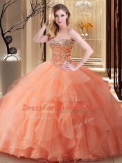 Floor Length Peach Quinceanera Gowns Sweetheart Sleeveless Lace Up