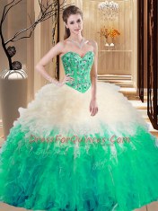 Popular Multi-color Quinceanera Gown Military Ball and Sweet 16 and For with Embroidery and Ruffles Sweetheart Sleeveless Lace Up