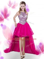 Luxurious Four Piece Sleeveless Floor Length Beading and Pick Ups Zipper Sweet 16 Dress with Hot Pink