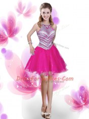 Luxurious Four Piece Sleeveless Floor Length Beading and Pick Ups Zipper Sweet 16 Dress with Hot Pink