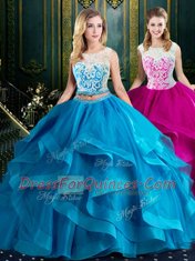 Discount Scoop Sleeveless Brush Train Lace and Ruffles Zipper Quinceanera Gown