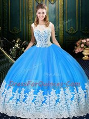 Fitting Scoop Baby Blue Zipper Sweet 16 Dress Lace and Appliques Sleeveless Floor Length