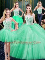 Four Piece Scoop Sleeveless Zipper Floor Length Lace and Pick Ups Ball Gown Prom Dress