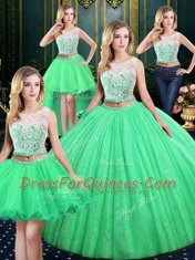 Modern Four Piece Sequins Floor Length Quinceanera Gown Scoop Sleeveless Lace Up