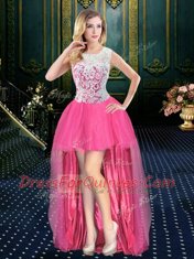 Four Piece Scoop Pick Ups Rose Pink Sleeveless Tulle Zipper 15 Quinceanera Dress for Military Ball and Sweet 16 and Quinceanera