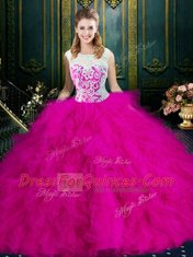 Traditional Scoop Sleeveless Lace and Ruffles Zipper Sweet 16 Dress