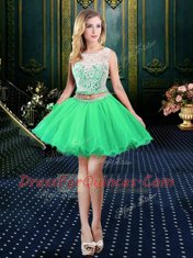 Great Three Piece Scoop Sleeveless Floor Length Lace and Sequins Lace Up 15 Quinceanera Dress