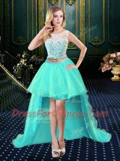 Stylish Four Piece Blue Ball Gown Prom Dress Military Ball and Sweet 16 and Quinceanera and For with Lace and Sequins Scoop Sleeveless Lace Up