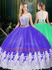 Purple Scoop Neckline Lace and Appliques Sweet 16 Dress Sleeveless Zipper