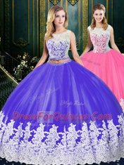 Purple Scoop Neckline Lace and Appliques Sweet 16 Dress Sleeveless Zipper