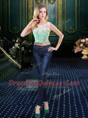Modern Four Piece Pick Ups Ball Gowns 15 Quinceanera Dress Apple Green Scoop Tulle Sleeveless Floor Length Zipper