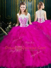 Scoop Tulle Sleeveless Floor Length Quinceanera Dress and Lace and Ruffles