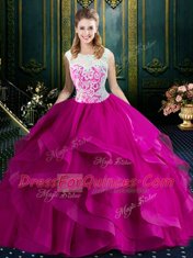 Designer Fuchsia Square Neckline Lace Sweet 16 Quinceanera Dress Sleeveless Clasp Handle