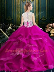 Square Red Ball Gowns Lace and Ruffles Quinceanera Dresses Zipper Tulle Sleeveless With Train