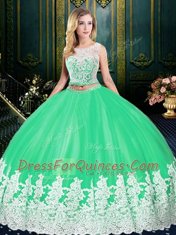 Dynamic Scoop Floor Length Two Pieces Sleeveless Apple Green Quinceanera Dresses Zipper