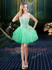 Noble Three Piece Scoop Apple Green Ball Gowns Lace and Pick Ups Quinceanera Dresses Lace Up Tulle Sleeveless Floor Length