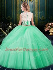 Decent Scoop Pick Ups Floor Length Two Pieces Sleeveless Apple Green 15 Quinceanera Dress Zipper
