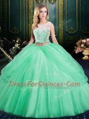 Decent Scoop Pick Ups Floor Length Two Pieces Sleeveless Apple Green 15 Quinceanera Dress Zipper