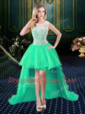Stylish Four Piece Scoop Green Sleeveless Organza Zipper Quince Ball Gowns for Military Ball and Sweet 16 and Quinceanera