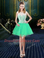 Stylish Four Piece Scoop Green Sleeveless Organza Zipper Quince Ball Gowns for Military Ball and Sweet 16 and Quinceanera