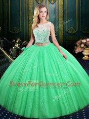 Shining Scoop Lace Up 15th Birthday Dress Lace and Sequins Sleeveless Floor Length