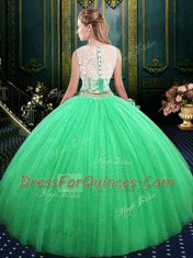 Shining Scoop Lace Up 15th Birthday Dress Lace and Sequins Sleeveless Floor Length